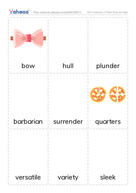 RAZ Vocabulary U: Pirate Ships and Flags PDF flaschards with images