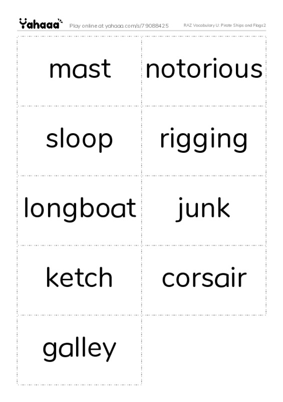 RAZ Vocabulary U: Pirate Ships and Flags2 PDF two columns flashcards