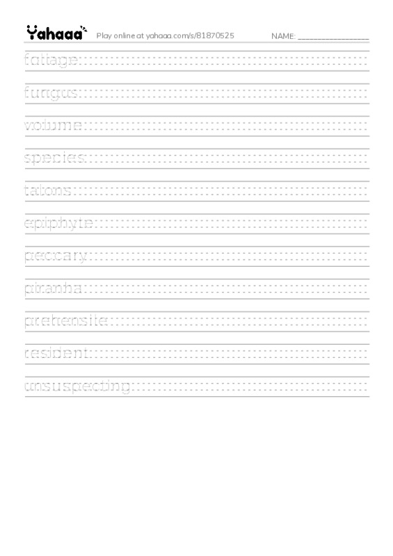 RAZ Vocabulary U: The Amazing Amazon PDF write between the lines worksheet