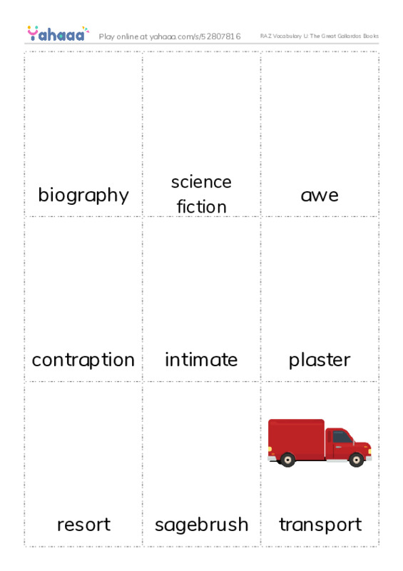 RAZ Vocabulary U: The Great Gallardos Books PDF flaschards with images