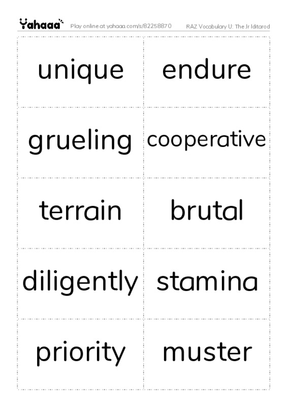 RAZ Vocabulary U: The Jr Iditarod PDF two columns flashcards