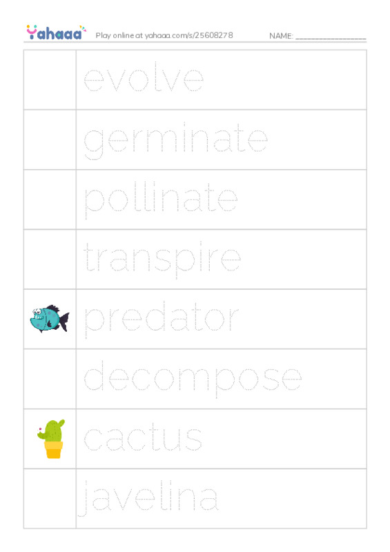 RAZ Vocabulary U: The Mighty Saguaro PDF one column image words