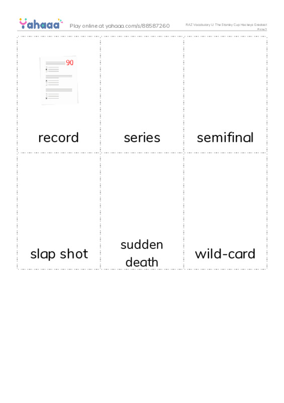RAZ Vocabulary U: The Stanley Cup Hockeys Greatest Prize2 PDF flaschards with images