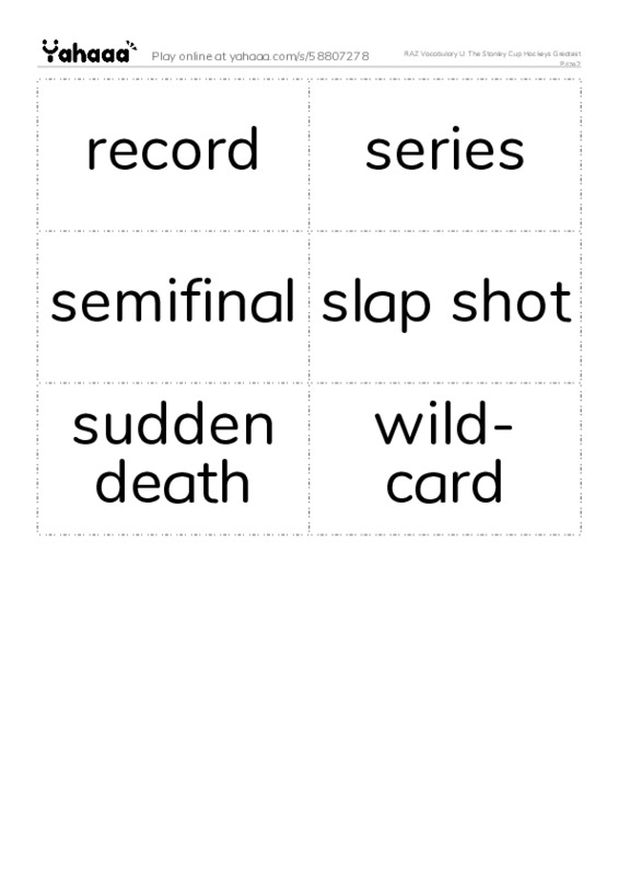 RAZ Vocabulary U: The Stanley Cup Hockeys Greatest Prize2 PDF two columns flashcards