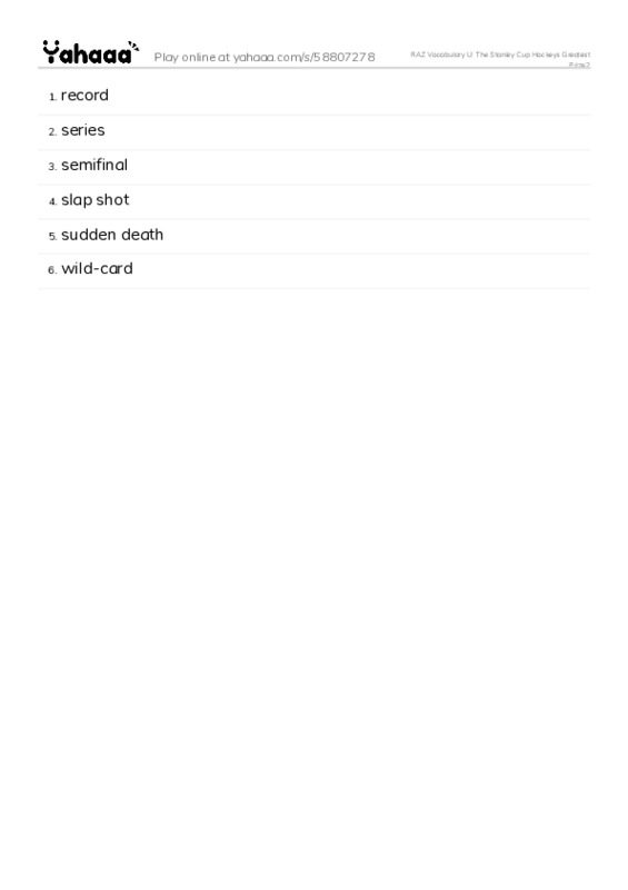 RAZ Vocabulary U: The Stanley Cup Hockeys Greatest Prize2 PDF words glossary