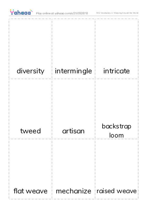 RAZ Vocabulary U: Weaving Around the World PDF flaschards with images