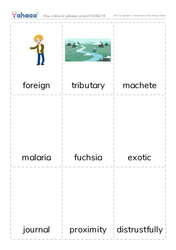 RAZ Vocabulary V: Adventure on the Amazon River PDF flaschards with images