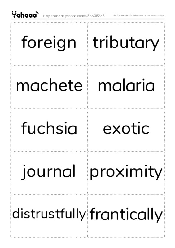 RAZ Vocabulary V: Adventure on the Amazon River PDF two columns flashcards