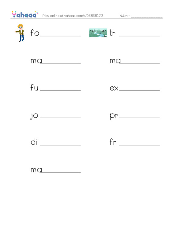 RAZ Vocabulary V: Adventure on the Amazon River PDF worksheet writing row
