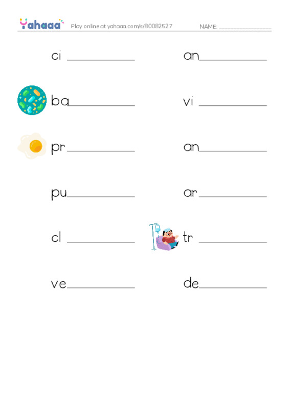 RAZ Vocabulary V: Book of Blood PDF worksheet writing row