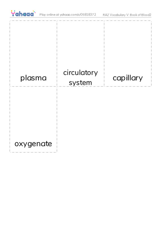 RAZ Vocabulary V: Book of Blood2 PDF flaschards with images