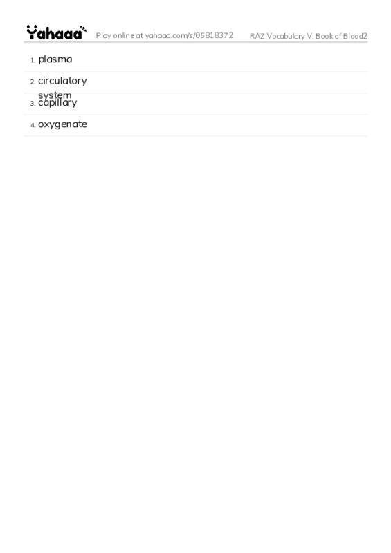 RAZ Vocabulary V: Book of Blood2 PDF words glossary