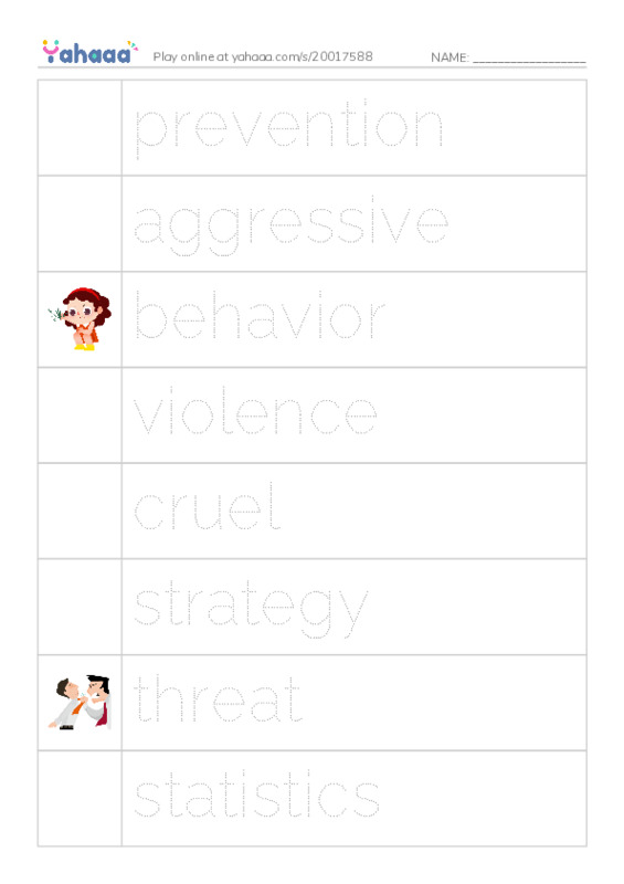 RAZ Vocabulary V: Bullying Hurts Everyone PDF one column image words
