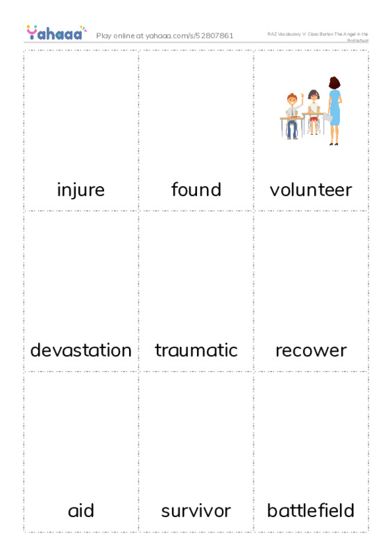RAZ Vocabulary V: Clara Barton The Angel in the Battlefield PDF flaschards with images
