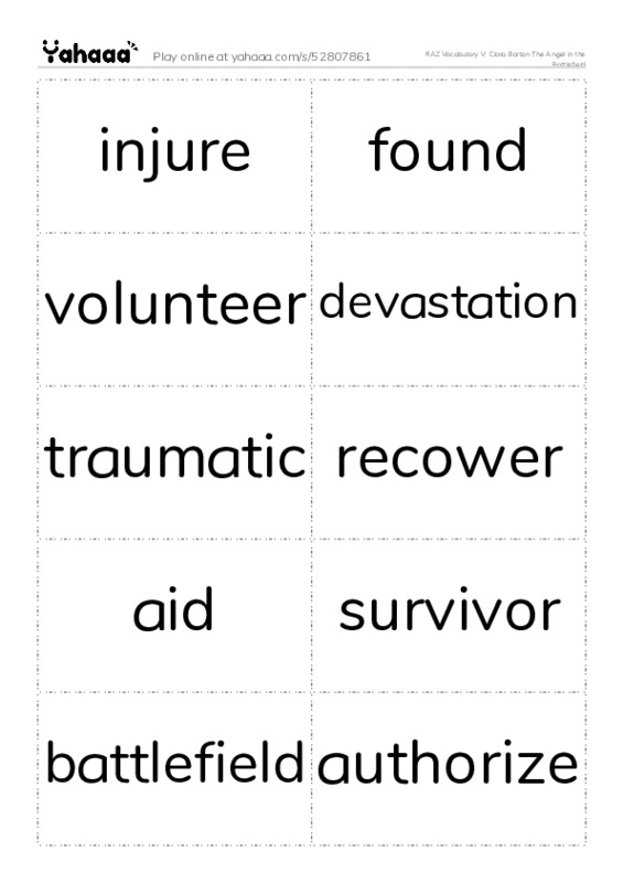 RAZ Vocabulary V: Clara Barton The Angel in the Battlefield PDF two columns flashcards