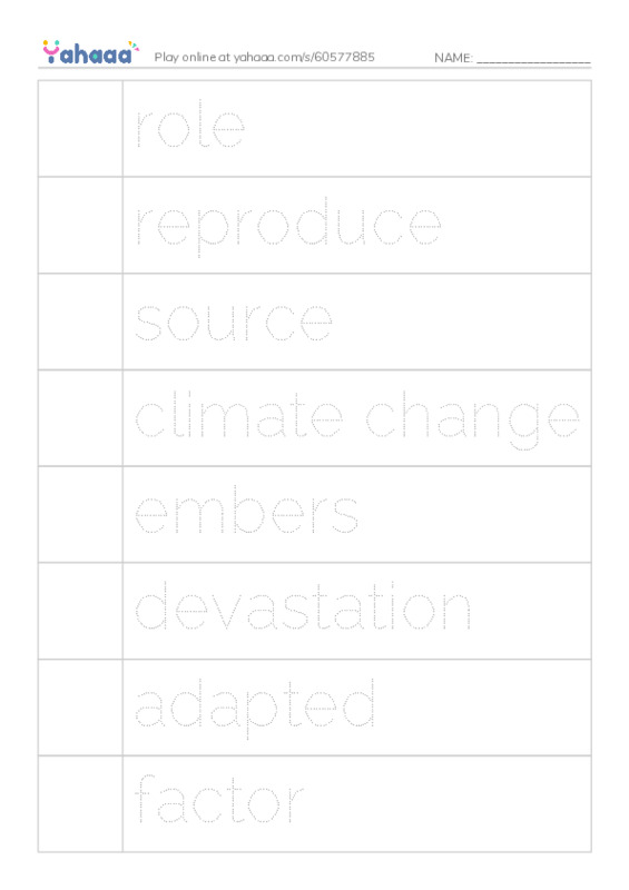 RAZ Vocabulary V: Forests on Fire PDF one column image words