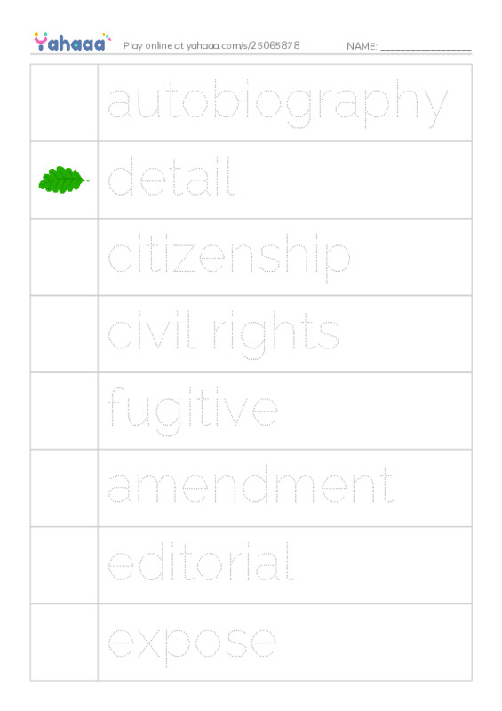 RAZ Vocabulary V: Frederick Douglass Forever Free PDF one column image words