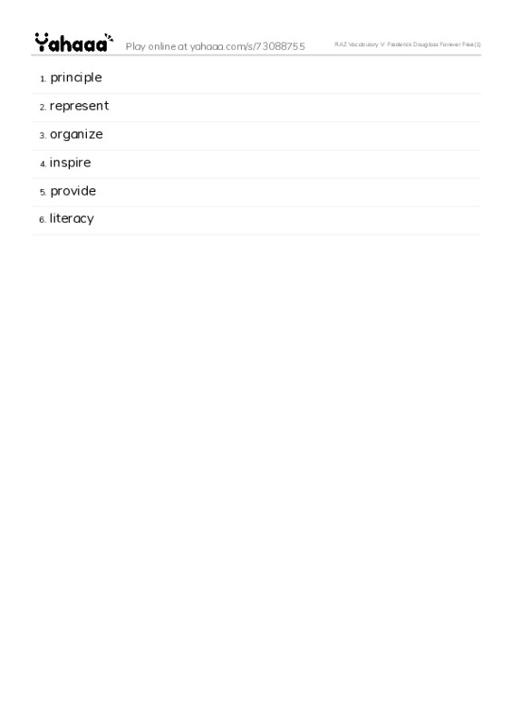 RAZ Vocabulary V: Frederick Douglass Forever Free(1) PDF words glossary