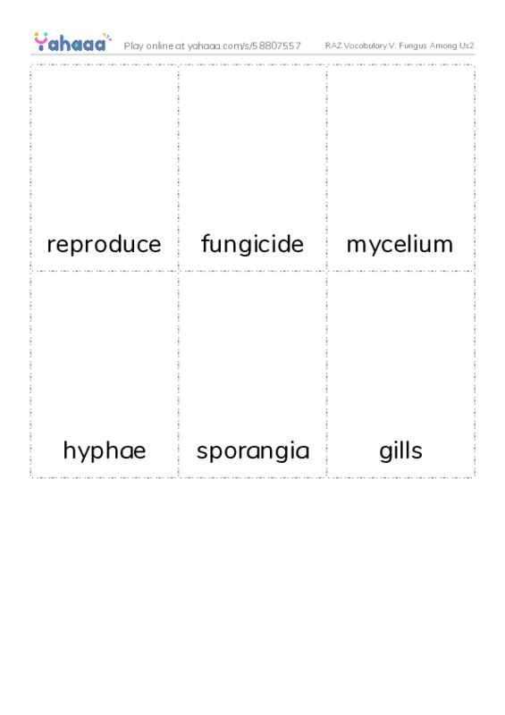RAZ Vocabulary V: Fungus Among Us2 PDF flaschards with images