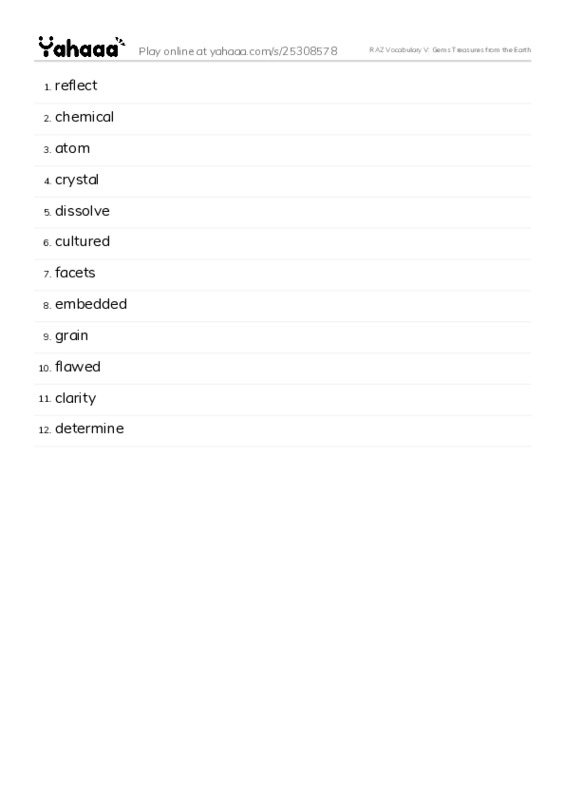 RAZ Vocabulary V: Gems Treasures from the Earth PDF words glossary