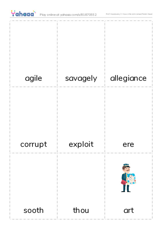 RAZ Vocabulary V: How Little John Joined Robin Hood PDF flaschards with images