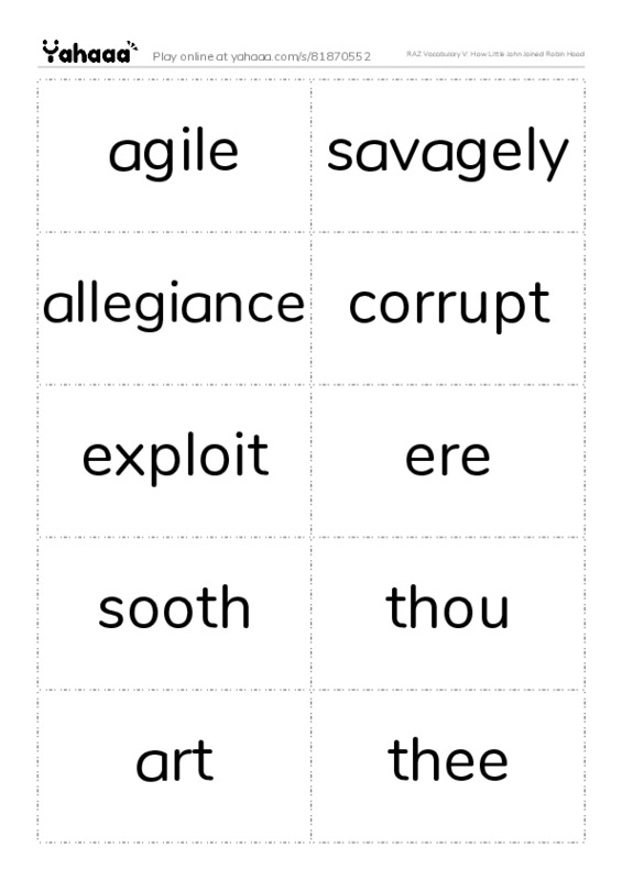 RAZ Vocabulary V: How Little John Joined Robin Hood PDF two columns flashcards