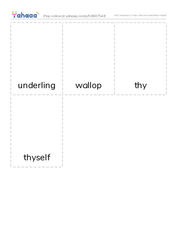 RAZ Vocabulary V: How Little John Joined Robin Hood2 PDF flaschards with images