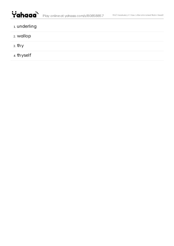 RAZ Vocabulary V: How Little John Joined Robin Hood2 PDF words glossary