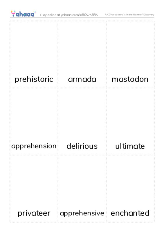 RAZ Vocabulary V: In the Name of Discovery PDF flaschards with images