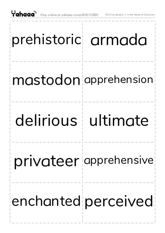 RAZ Vocabulary V: In the Name of Discovery PDF two columns flashcards