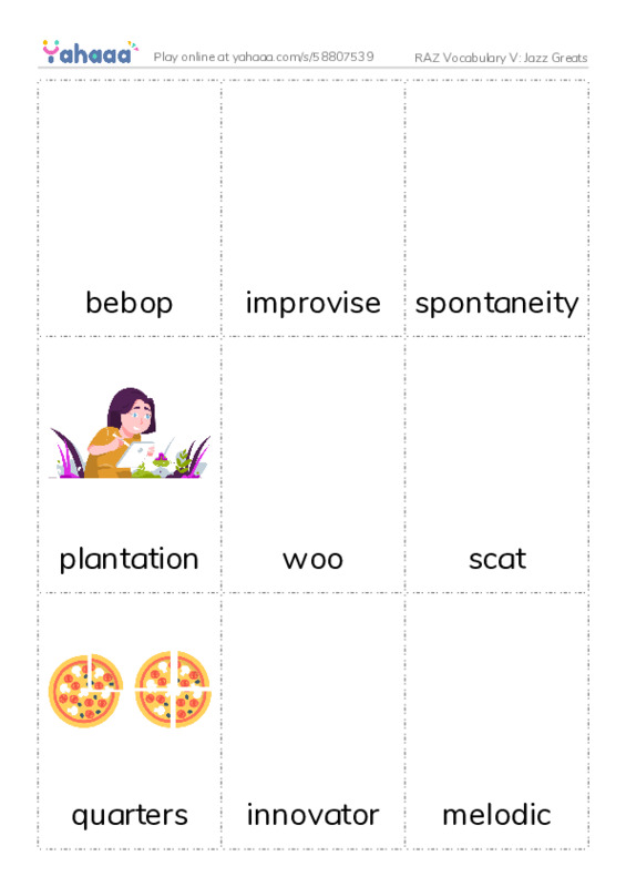 RAZ Vocabulary V: Jazz Greats PDF flaschards with images