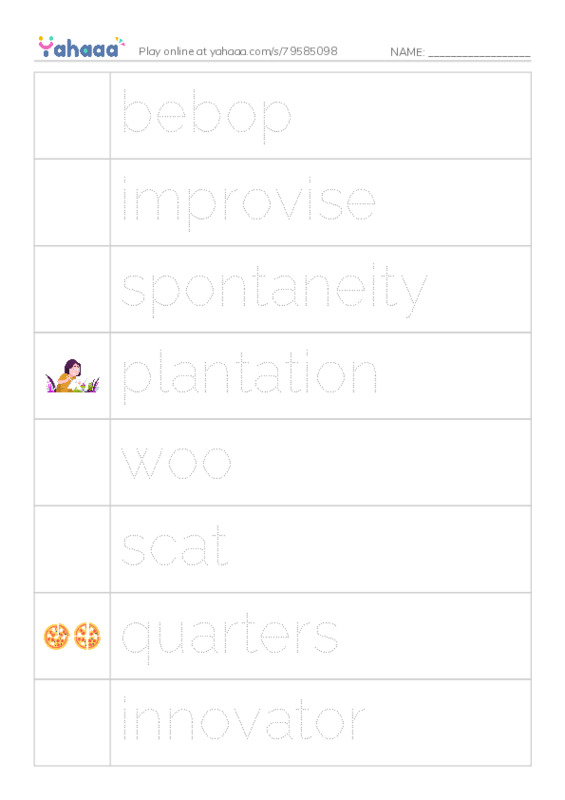 RAZ Vocabulary V: Jazz Greats PDF one column image words