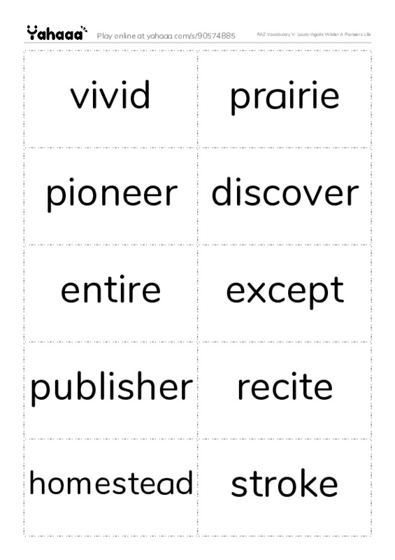 RAZ Vocabulary V: Laura Ingalls Wilder A Pioneers Life PDF two columns flashcards