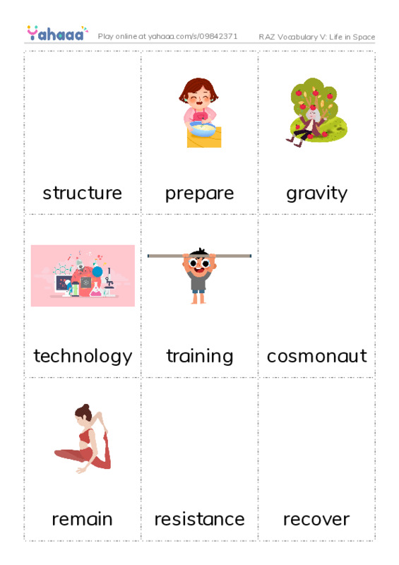 RAZ Vocabulary V: Life in Space PDF flaschards with images