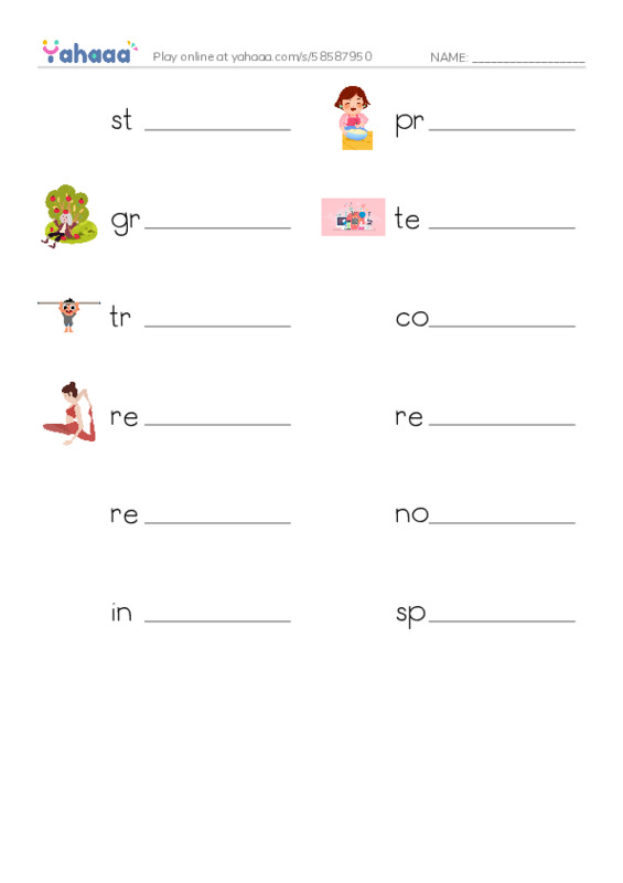 RAZ Vocabulary V: Life in Space PDF worksheet writing row