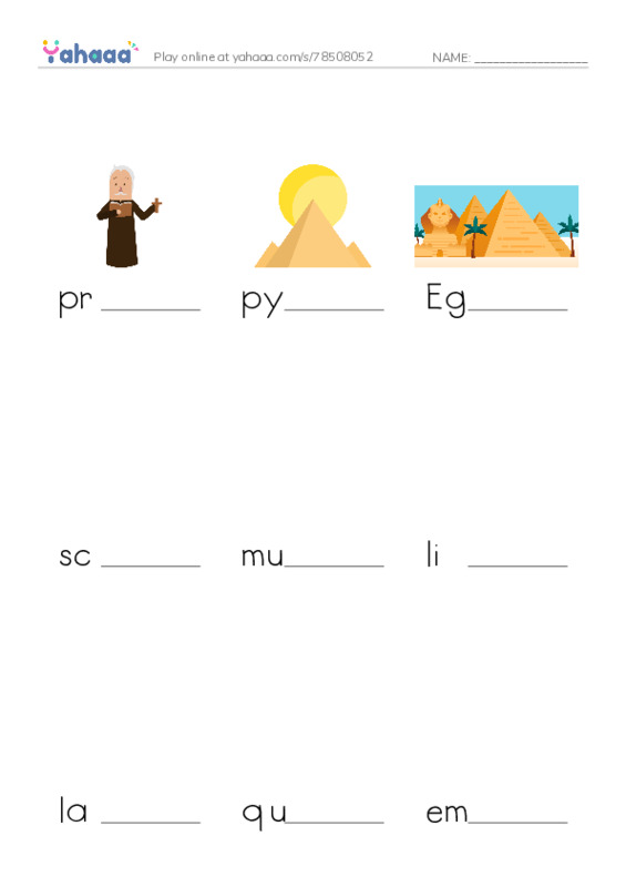 RAZ Vocabulary V: Pyramids PDF worksheet to fill in words gaps