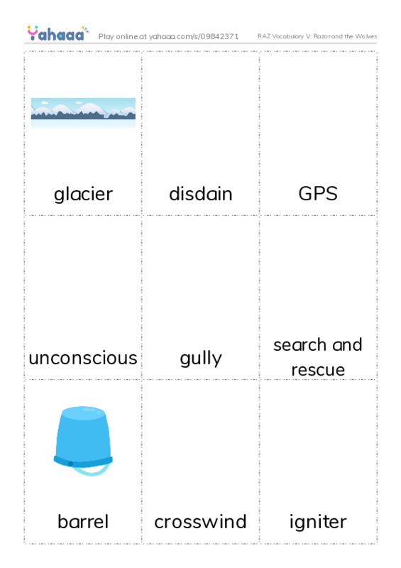 RAZ Vocabulary V: Razor and the Wolves PDF flaschards with images