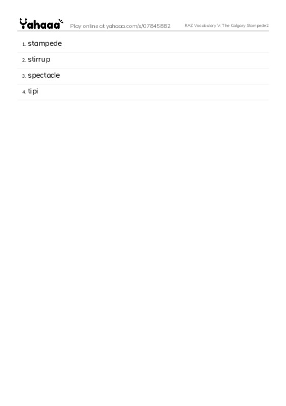 RAZ Vocabulary V: The Calgary Stampede2 PDF words glossary