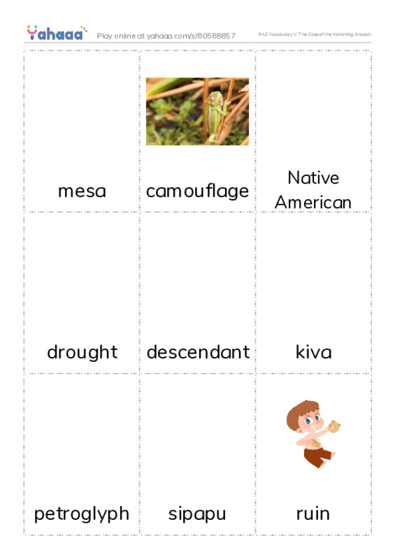 RAZ Vocabulary V: The Case of the Vanishing Anasazi PDF flaschards with images