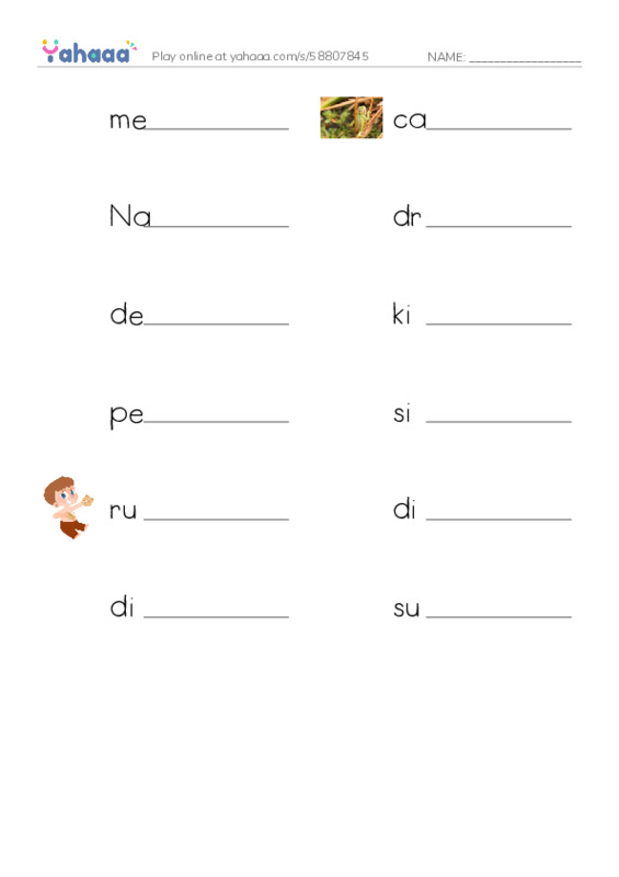 RAZ Vocabulary V: The Case of the Vanishing Anasazi PDF worksheet writing row