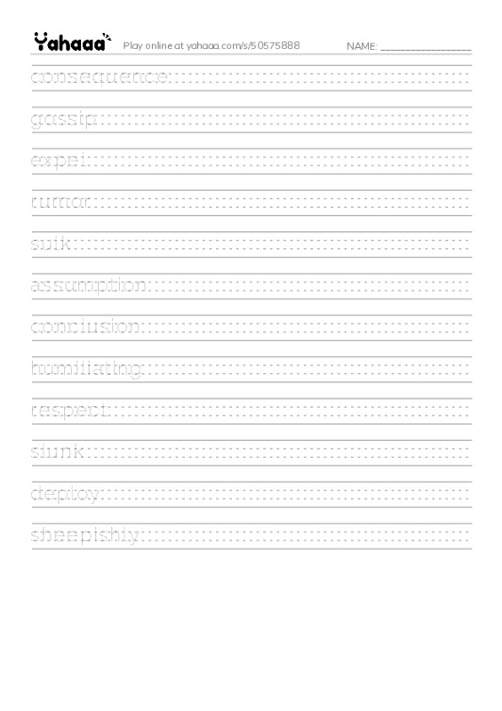 RAZ Vocabulary V: The Gossip Monster PDF write between the lines worksheet