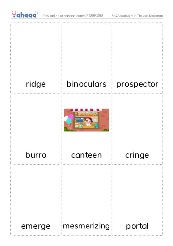 RAZ Vocabulary V: The Lost Dutchman PDF flaschards with images