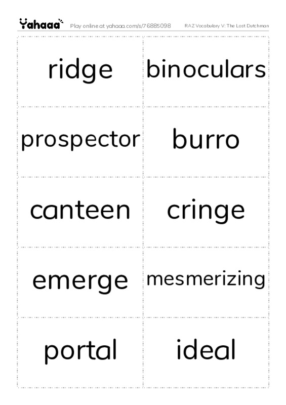 RAZ Vocabulary V: The Lost Dutchman PDF two columns flashcards
