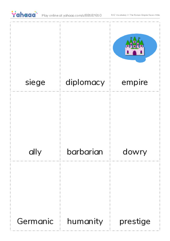 RAZ Vocabulary V: The Roman Empire Faces Attila PDF flaschards with images
