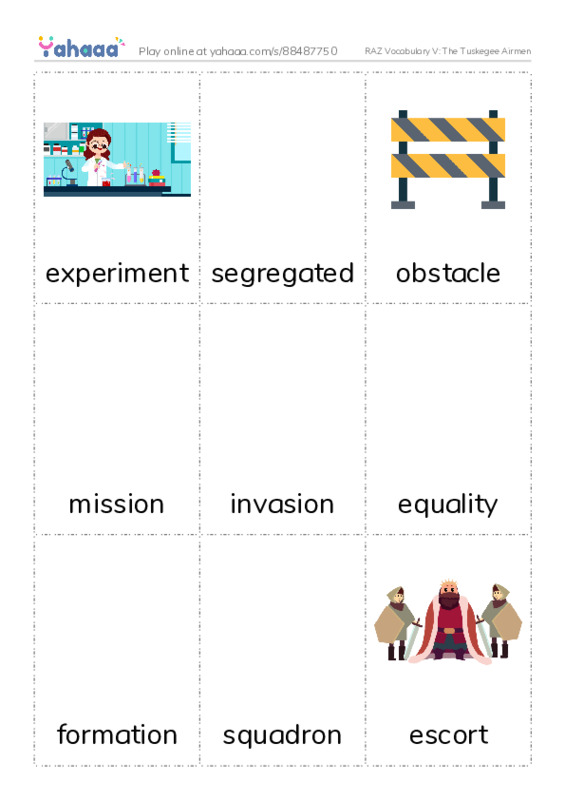 RAZ Vocabulary V: The Tuskegee Airmen PDF flaschards with images