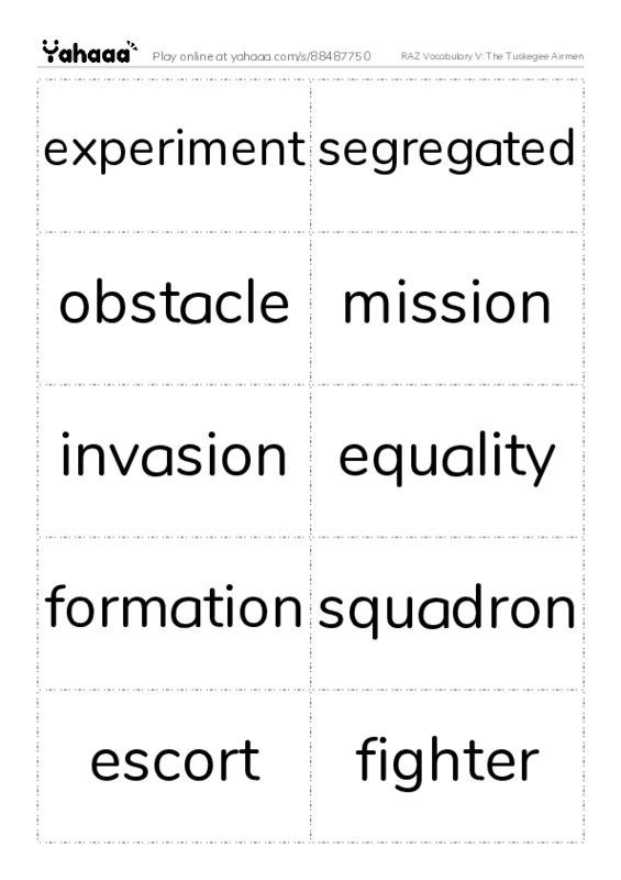 RAZ Vocabulary V: The Tuskegee Airmen PDF two columns flashcards