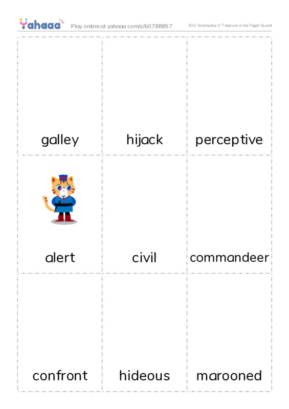 RAZ Vocabulary V: Treasure in the Puget Sound PDF flaschards with images