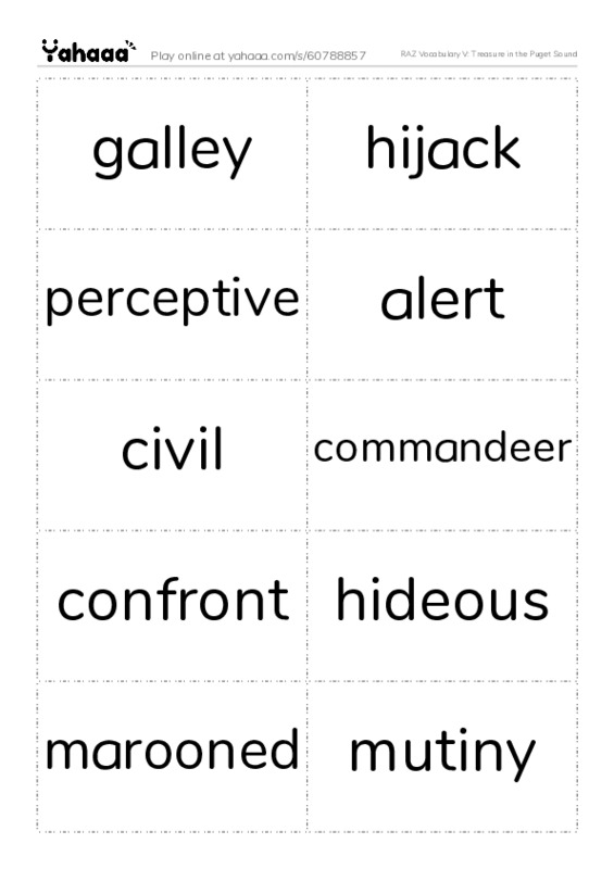RAZ Vocabulary V: Treasure in the Puget Sound PDF two columns flashcards