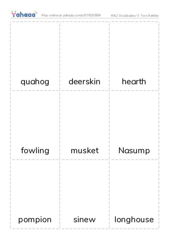 RAZ Vocabulary V: Two Kettles PDF flaschards with images