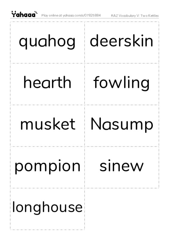 RAZ Vocabulary V: Two Kettles PDF two columns flashcards
